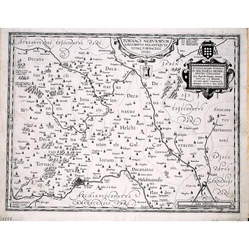 Old map image download for Tornaci Nervorum. Episcopatus Perantiquus Totaq. Tornacesii Ditio... Ion. Baptista Vrientius Antverp. Tabulam a se delineatam.. [One of the rarest of all Ortelius maps]