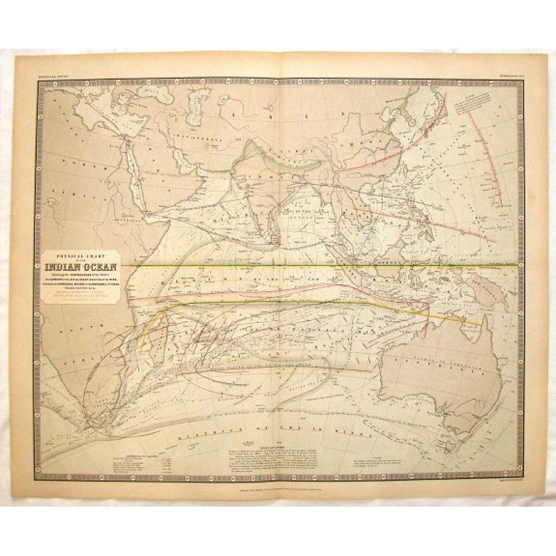 Physical Chart of the Indian Ocean Showing the Temperature of the Water.