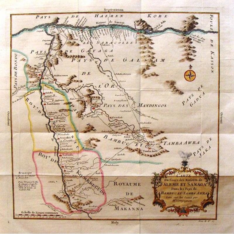 Carte du Cours des Rivieres de Faleme et Sanaga dans les Pays de Bambuc et Tamba Awra.