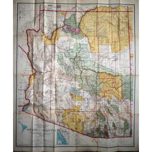 Old map image download for State of Arizona compiled chiefly from the official records of the General Land Office with supplemental data from other map making agencies, under the direction of I.P. Berthrong, chief of drafting division, G.L.O.