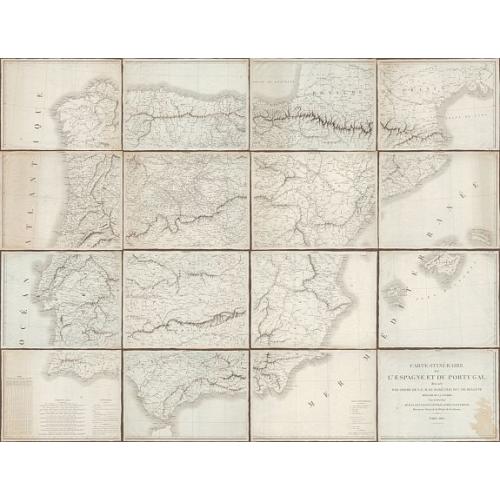 Old map image download for Carte-Itinéraire de l'Espagne et du Portugal dressée par ordre de S. E. M. Le Maréchal Duc de Bellune Ministre de la Guerre sous la direction de M. Le Lieutenant Général Comte Guilleminot, Directeur Général du Dépôt de la Guerre.