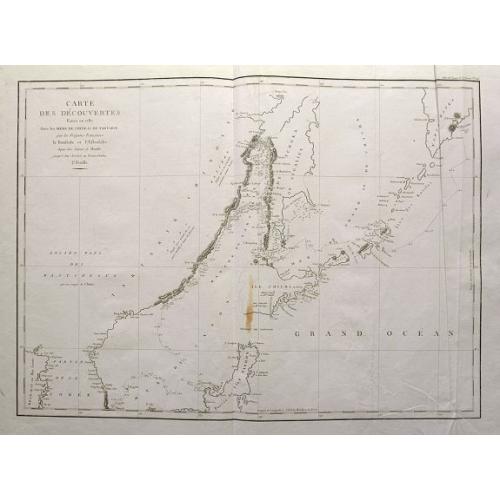 Old map image download for Carte des découvertes, faites en 1787 dans les mers de Chine et de Tartarie, par les Fregates Francaises la Boussole et l'Astrolabe, depuis leur depart de Manille jusqu'à leur arrivee au Kamtschatka. 2e. Feuille