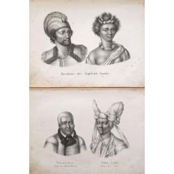 [Pair of 2 prints] Bewohner der Sandwich-Inseln; Tammeamea König der Sandwichinseln. Naba-Leba König von Solor;