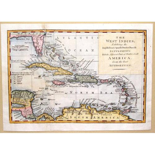 Old map image download for The West Indies Exhibiting the English French Spanish Dutch & Danish Settlements with the Adjacent Parts of North & South America from the Best Authorities