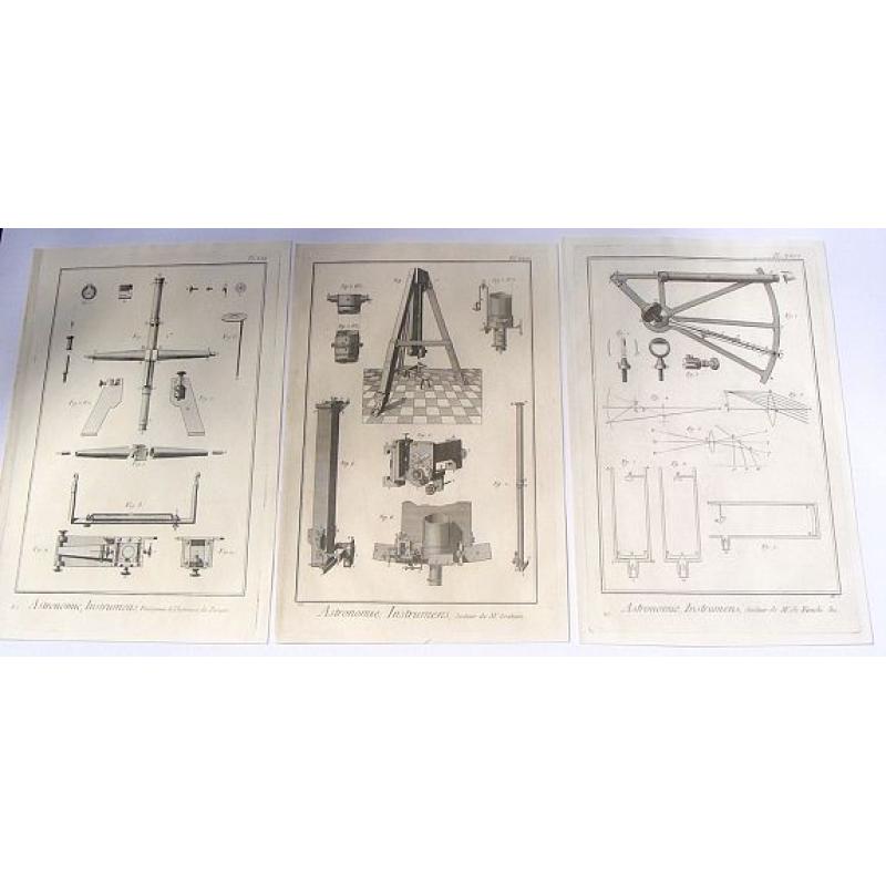 Three Copper Engravings by DIDEROT Featuring Astronomical Instruments .