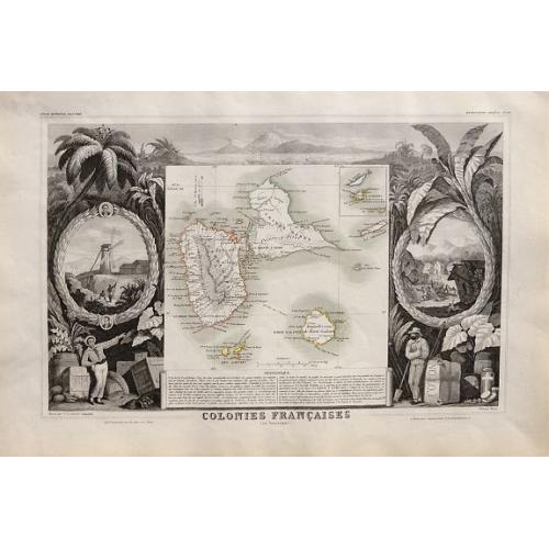 Old map image download for Colonies Francaises en Amérique: Guadeloupe, Marie-Galante, St Martin, La Désirade, Les Saintes, Anguilla.