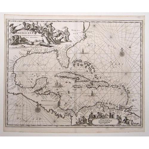 Old map image download for Insulae Americanae in Oceano Septentrionali, cum Terris adiacentibus.