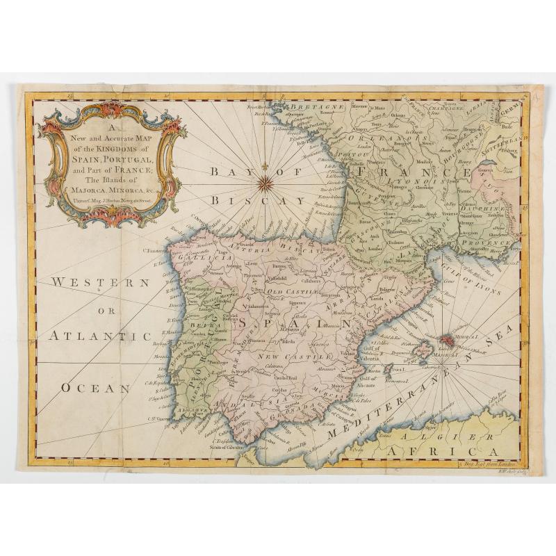 A New and Accurate Map of the Kingdoms of Spain, Portugal and Part of France, The Islands of Majorca, Minorca &c.