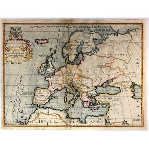 Old map image download for A New Map of Europe According to its Ancient General Divisions and Names of its Countries together with Their Chief Cities, Rivers, Mountains & c. Dedicated to his Highness, William, Duke of Gloucester