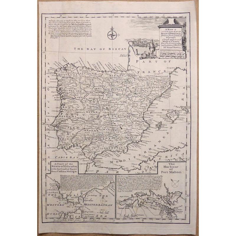 A New & Accurate Map of Spain & Portugal Drawn from the latest Surveys & most approved Maps & Charts The whole being adjusted by Astron Observations. By Emanuel Bowen