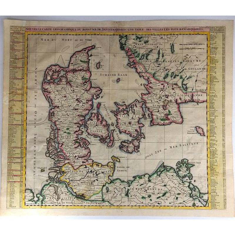 Nouvelle Carte Geographique du Royaume de Dannemarck avec une Table des Villes les Plus Remarquables.