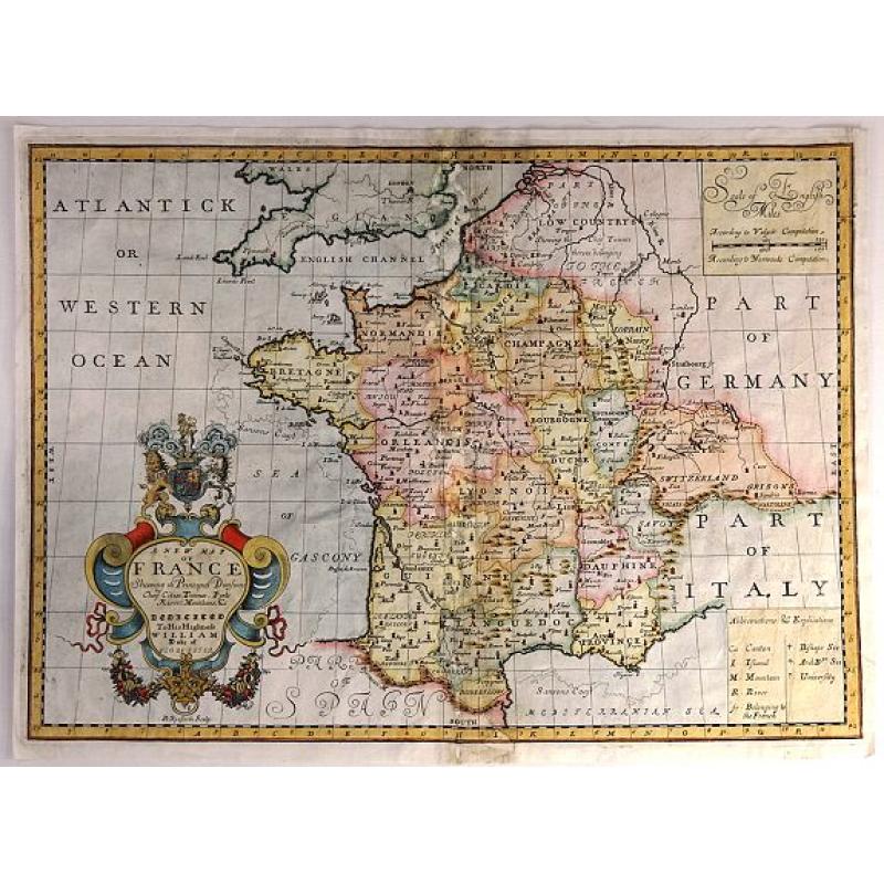 New Map of France Shewing its Principal Divisions, Chief Cities, Townes, Ports, Rivers, Mountains &c. Dedicated to His Highness William Duke of Gloucester...