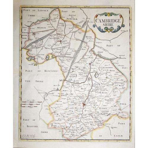 Old map image download for Cambridgeshire by Robert Morden.