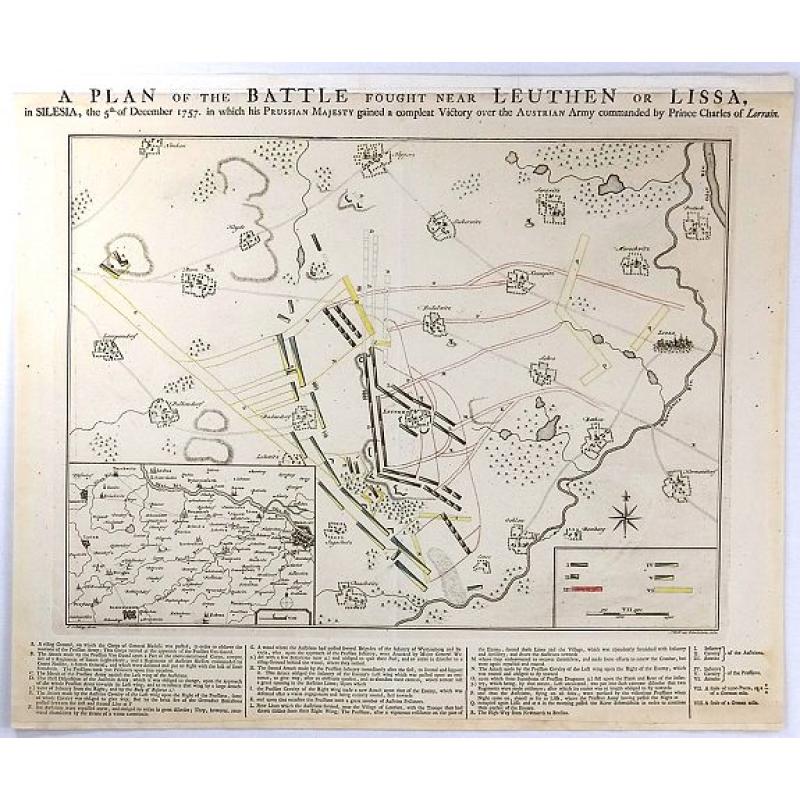 A PLAN OF THE BATTLE NEAR Fought Leuthen OR LISSA, / in SILESIA; the 5th. of December 1757. in Which his PRUSSIAN MAJESTY gained a compleat Victory over the AUSTRIAN Army Commanded by Prince Charles of Lorrain.