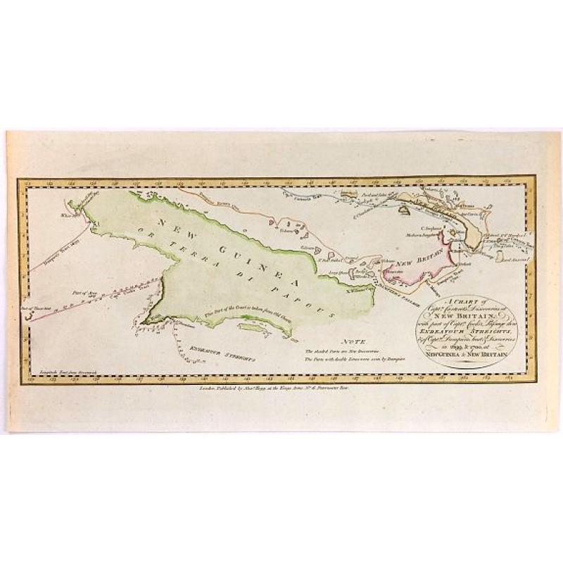 A Chart of Captain Carteret's Discoveries at New Britain, with Part of Captain Cook's Passage Thro Endeavour Streights, & of Captain Dampier's Tract & Discoveries in 1699, & 1700, at New Guinea & New Britain