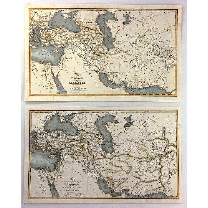 (2 Maps) - The Expedition of Alexander & Map To Illustrate the History of the Assyrians, Babylonians, Medes and Persians