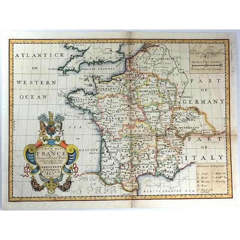 New Map of France Shewing its Principal Divisions, Chief Cities, Townes, Ports, Rivers, Mountains &c. Dedicated to His Highness William Duke of Gloucester....