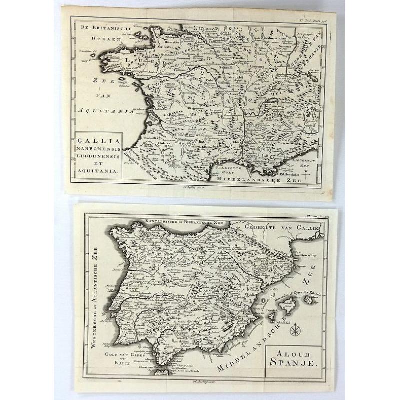 (2 Maps) Aloud Spanje & Gallia Narbonensis Lugdunensis et Aquitania