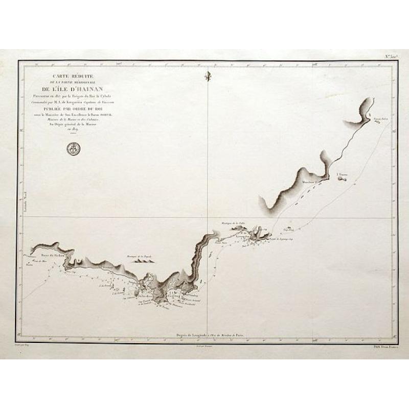 Carte réduite de la partie méridionale de l'Île d'Hainan parcourue en 1817...