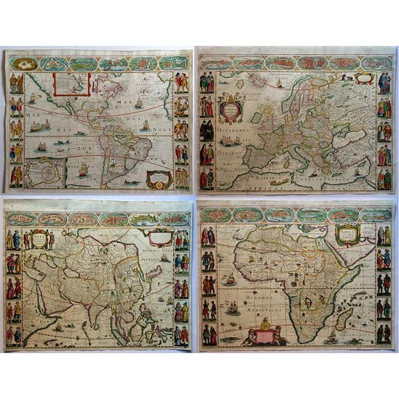 [Set of 4 continents] America Noviter Delineata, Asia Recens Summa Cura Delineata, Africa Nova Tabula and Nova Europae Descriptio