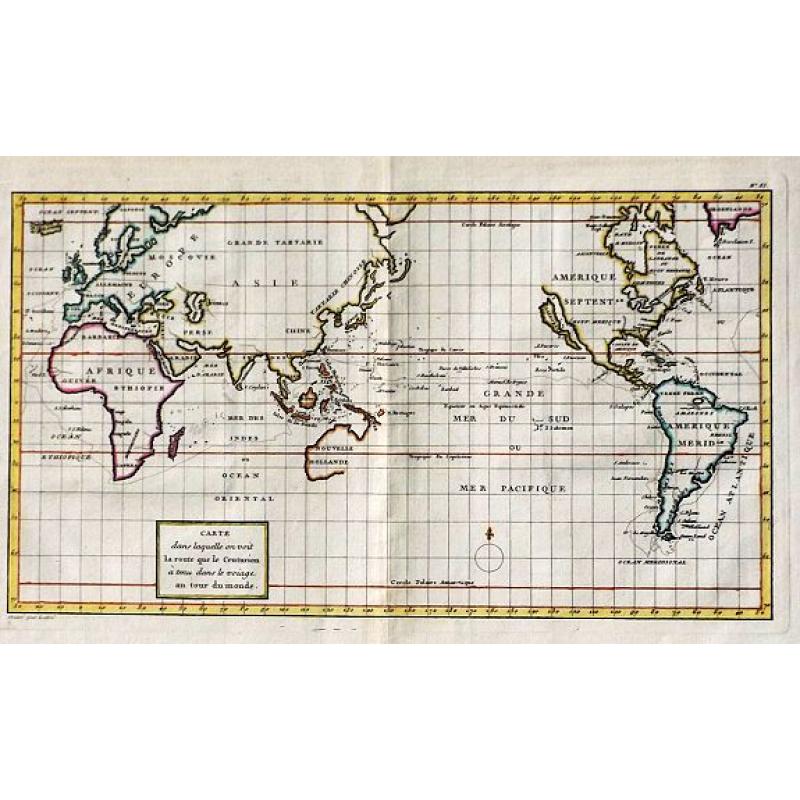 Carte dans laquelle on voit la route que le Centurion a tenu dans le voiage au tour du monde.