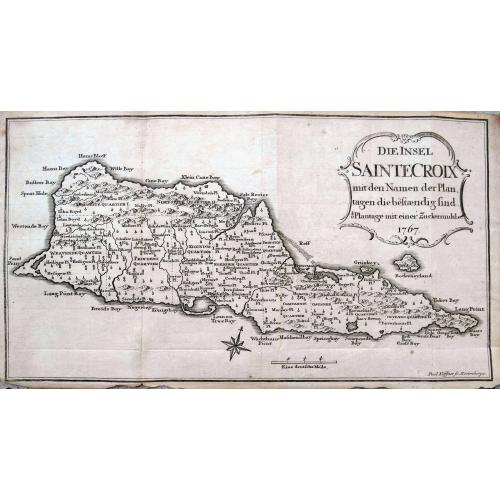 Old map image download for Die Insel Sainte Croix mit den Namen der Plantagen die bestaendig sind.