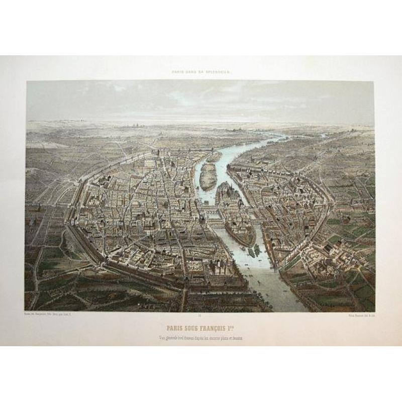 Paris sous Francois 1er. Vue générale à vol d'oiseau...