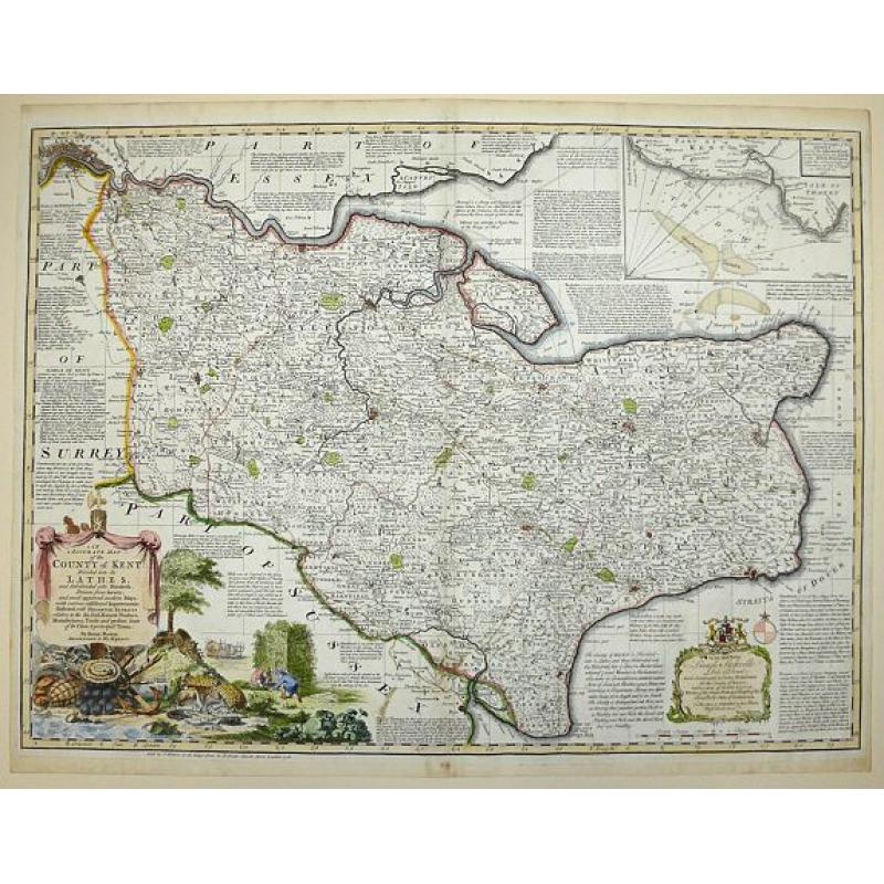 AN ACCURATE MAP OF THE COUNTY OF KENT DIVIDED INTO ITS LATHES, and Subdivided into Hundreds. Drawn from Surveys, and most approved modern Maps, with various additional Improvements: Illustrated with Historical Extracts relative to the Air, Soil, Natural P