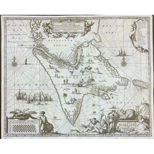 Old map image download for Tabula Magellanica, qua Tierrae del Fuego, cum Celeberrimis Fretis a F. Magellano et I. Le Maire Detectis Noviss et Accuratissim Descript. Exhibetur