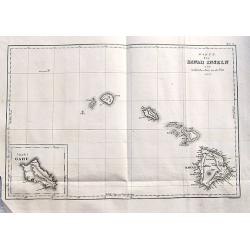 Karte der Hawaii Inseln zur malerischen Reise um die Welt 1835.