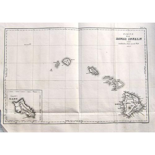 Old map image download for Karte der Hawaii Inseln zur malerischen Reise um die Welt 1835.