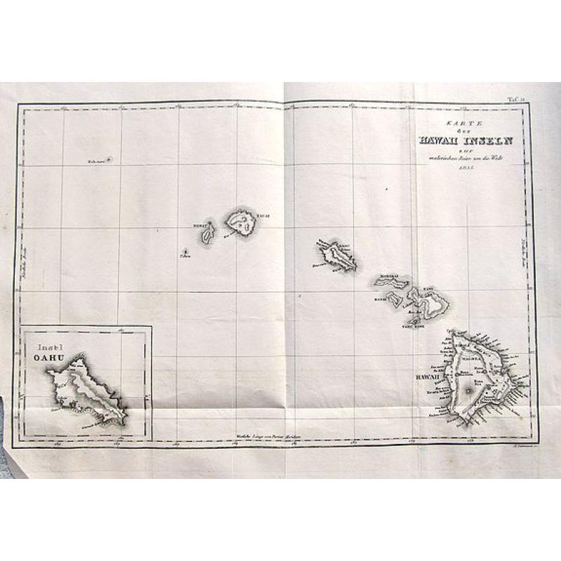 Karte der Hawaii Inseln zur malerischen Reise um die Welt 1835.