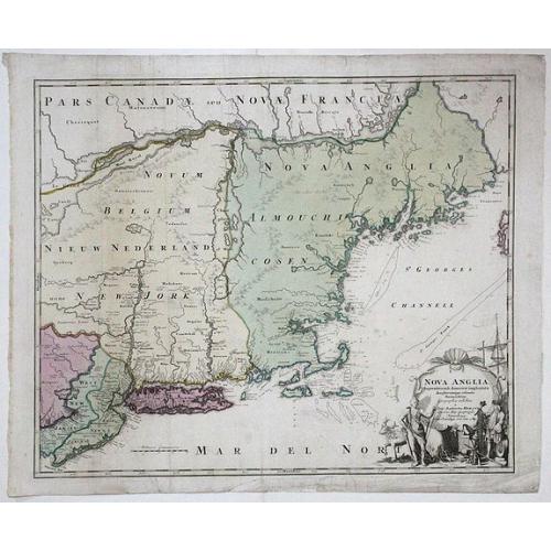 Old map image download for NOVA ANGLIA Septentrionali Americae impantata Anglorumique coloniis florentissima. Geographice exhibita a Ioh. Baptista Homann...