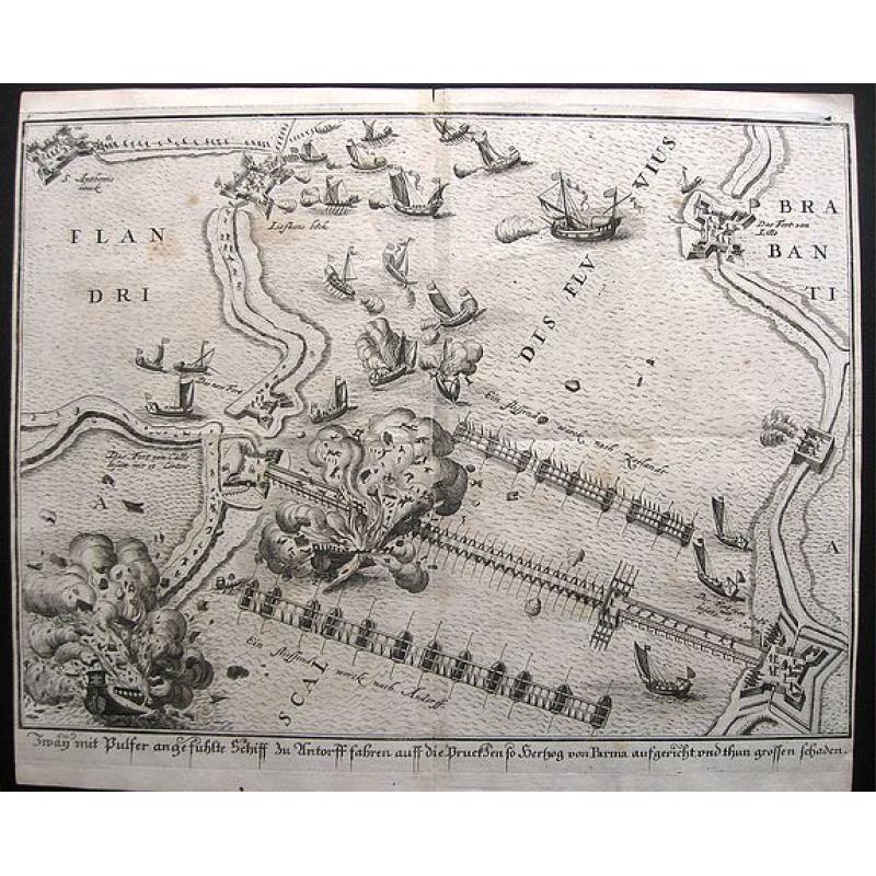 Siege on Antwerp - Ship bridge blown up.