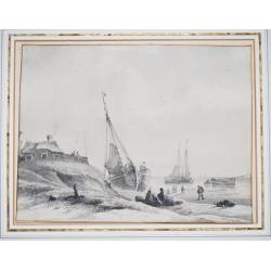 [Original drawing: Fisher's ships on the beach of Scheveningen.]
