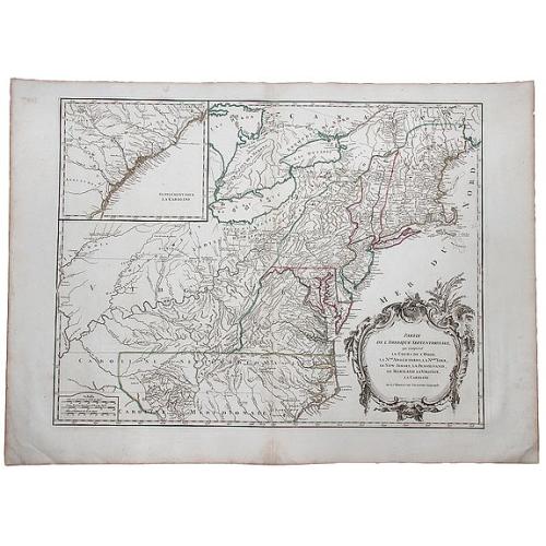 Old map image download for Partie de l'Amerique Septentrionale qui comprend Le Cours de l'Ohio, La Nlle Angleterre, la Nlle York, le New Jersey, La Pensylvanie, le Maryland La Virginie, La Caroline
