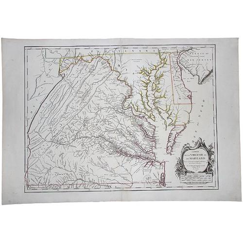 Old map image download for Carte De La Virginie Et Du Maryland Dressee sur la grande carte Angloise de Mrs. Josue Fry et Pierre Jefferson (First State, with Lord Fairfax Line Shown), 1755