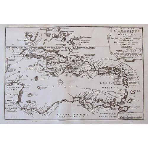 Old map image download for Les Isles De L'Amerique Connues Sous le Nom D'Antilles, ou Sont les Isles de Cuba, St. Domingue et Jamaique, les Lucayes, les Caribes, et celles du Vent.