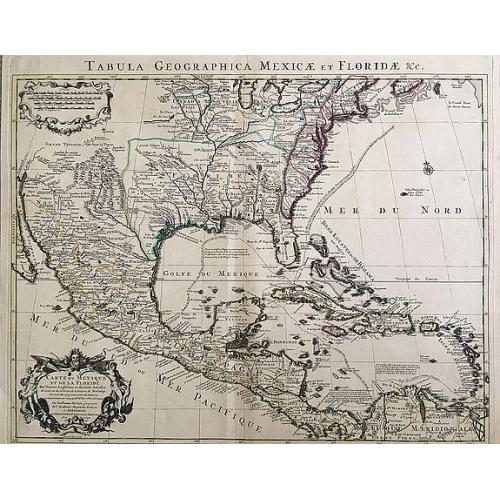 Old map image download for Tabula Geographica Mexicae et Floridae &c. Carte du Mexique et de la Floride, des Terres Anglaises et des Isles Antilles, du Cours et des Environs de la Riviere de Mississipi.