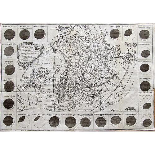 Old map image download for The Geography of the Great Solar Eclipse of July, 14 MDCCXLVIII : Exhibiting an accurate Map of all parts of the Earth in which it will be visible, with the North Pole, according to the latest discoveries.