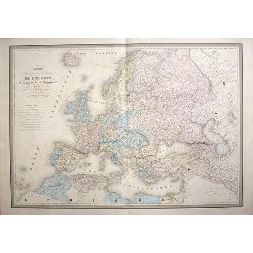 Old map image download for Carte Physique et Politique de l'Europe et du Bassin de la Méditerranée