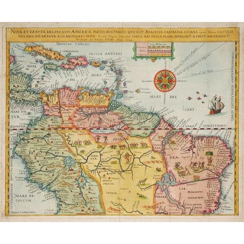 Old map image download for Nova Et Exacta Delineatio Americae Partis Australis Que Est : Brasilia, Caribana, Guiana ?