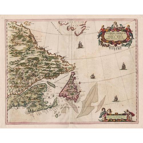 Old map image download for Extrema Americae Versus Boream, ubi Terra Nova Nova Francia, Adiacentiaq.
