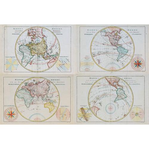Old map image download for [4 maps] Mappe-Monde sur le plan d'un Méridien Hémisphere Oriental / . . . sur le plan d'un Méridien Hémisphère Occidental / . . . sur un plan horisontal . . . Hémisphere Oriental / . . . sur un plan horisontal . . . Hémisphere Occidental.