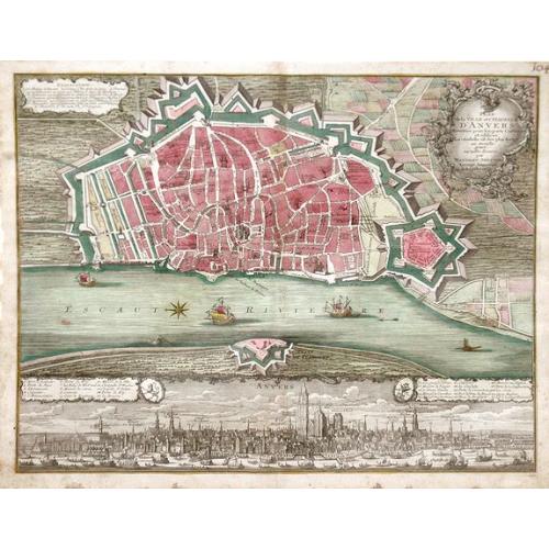 Old map image download for Plan de la Ville et Citadelle d'Anvers Renomee pour fon ports Comerce et edifices La citadelle est des plus fortes au monde, grave en taille douce