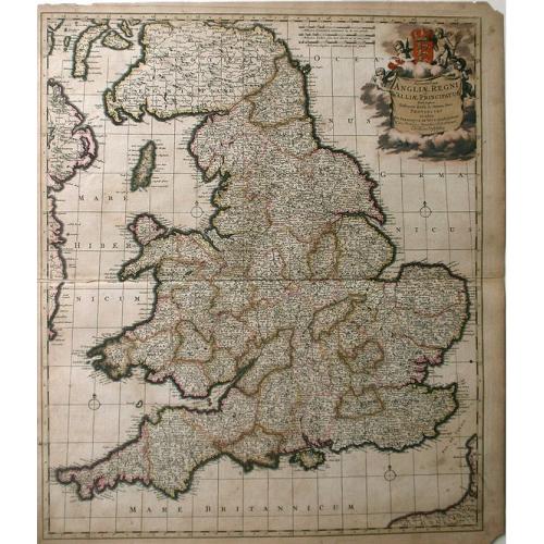 Old map image download for Accuratiffima Angliae Regni et Walliae Principatus Defcriptio Diftinete divifa in Omnes fuas Provincias et Edita.