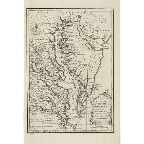 Old map image download for A New and Accurate Map of Virginia & Maryland. Laid Down from Surveys and Regulated by Astronl. Observatns