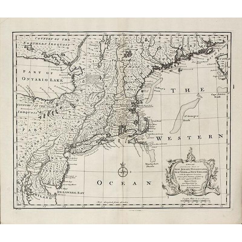 A New and Accurate Map of New Jersey, Pensilvania, New York and New England with the Adjacent Countries