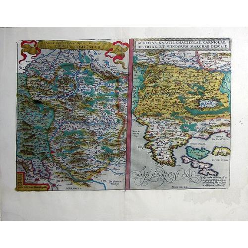 Old map image download for Rhetiae alpestris descriptio in qua hodie Tirolis Comitatus [with] Goritiae, Karstii, Chaczeolae, Carniolae, Histriae, et Windorum Marchae Descrip.