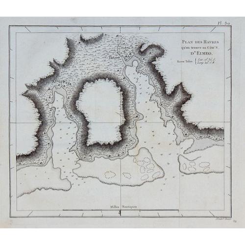 Old map image download for Plan des Havres qu'on trouve au côté N. d'Eimeo.